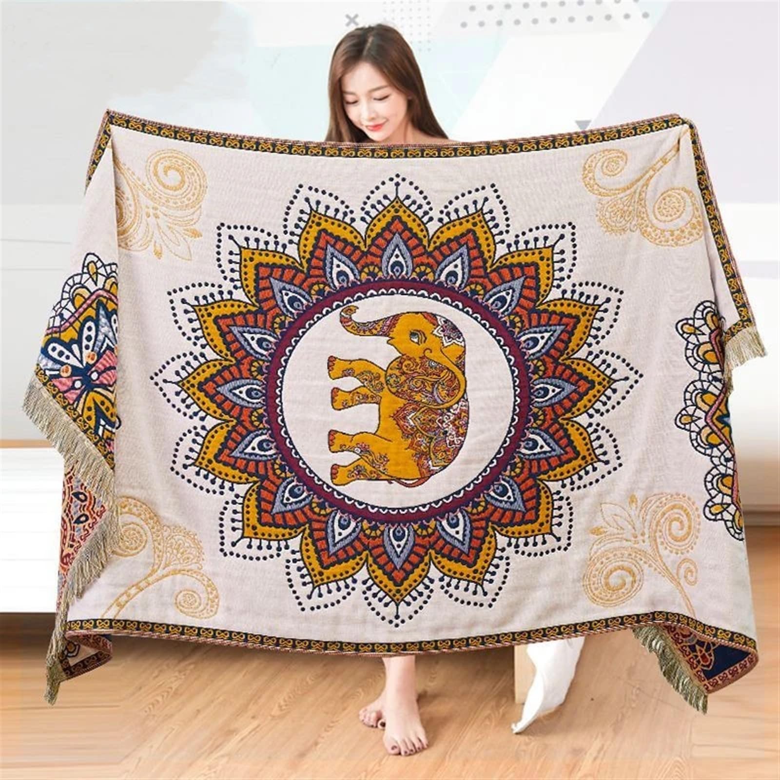 Boutis Koc polarowy rzut 4-warstwowy szyfonowy letni ręcznik, kołdra bawełniana, koc do drzemki, boho, mandala dla dorosłych i niemowląt, cienki, 160, miękki, lekki, rozmyty pluszowy, (kolor obrazu-7)