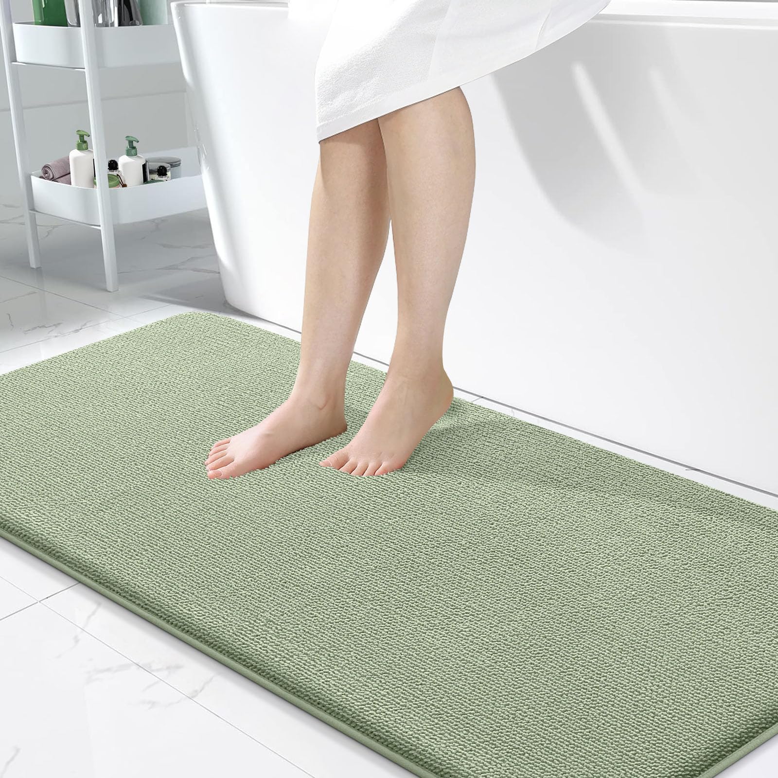 OLANLY Memory Foam Bathroom Runner Rugs 47x24, Long Bath Mats, Sage Green