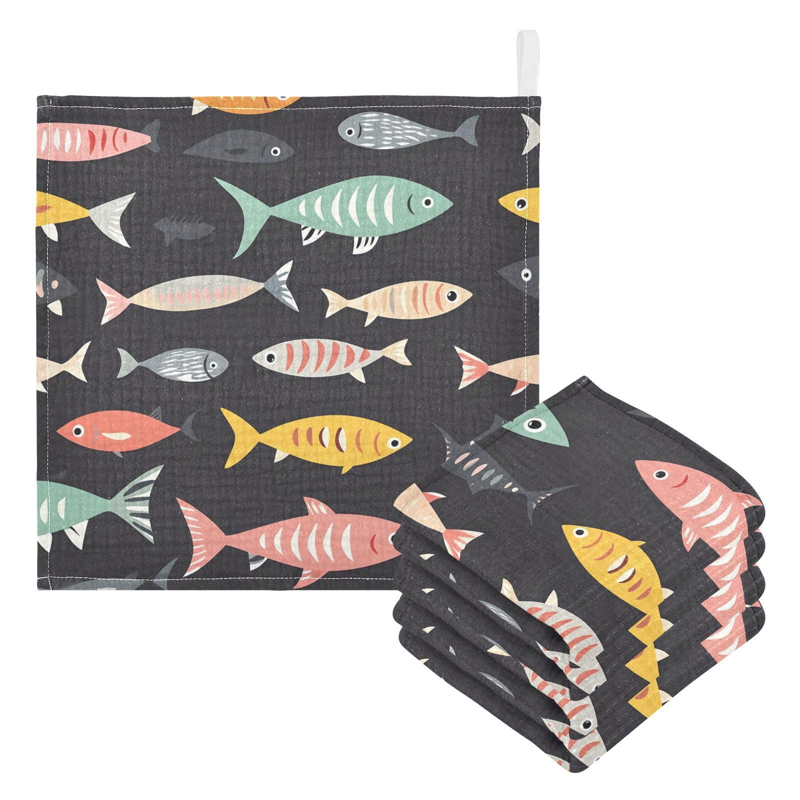 YETTASBIN Fish Muslin Baby Hand Washcloths Soft Cotton Bath Face Towel 4 Layers Extra Absorbent Feeding Burp Cloth