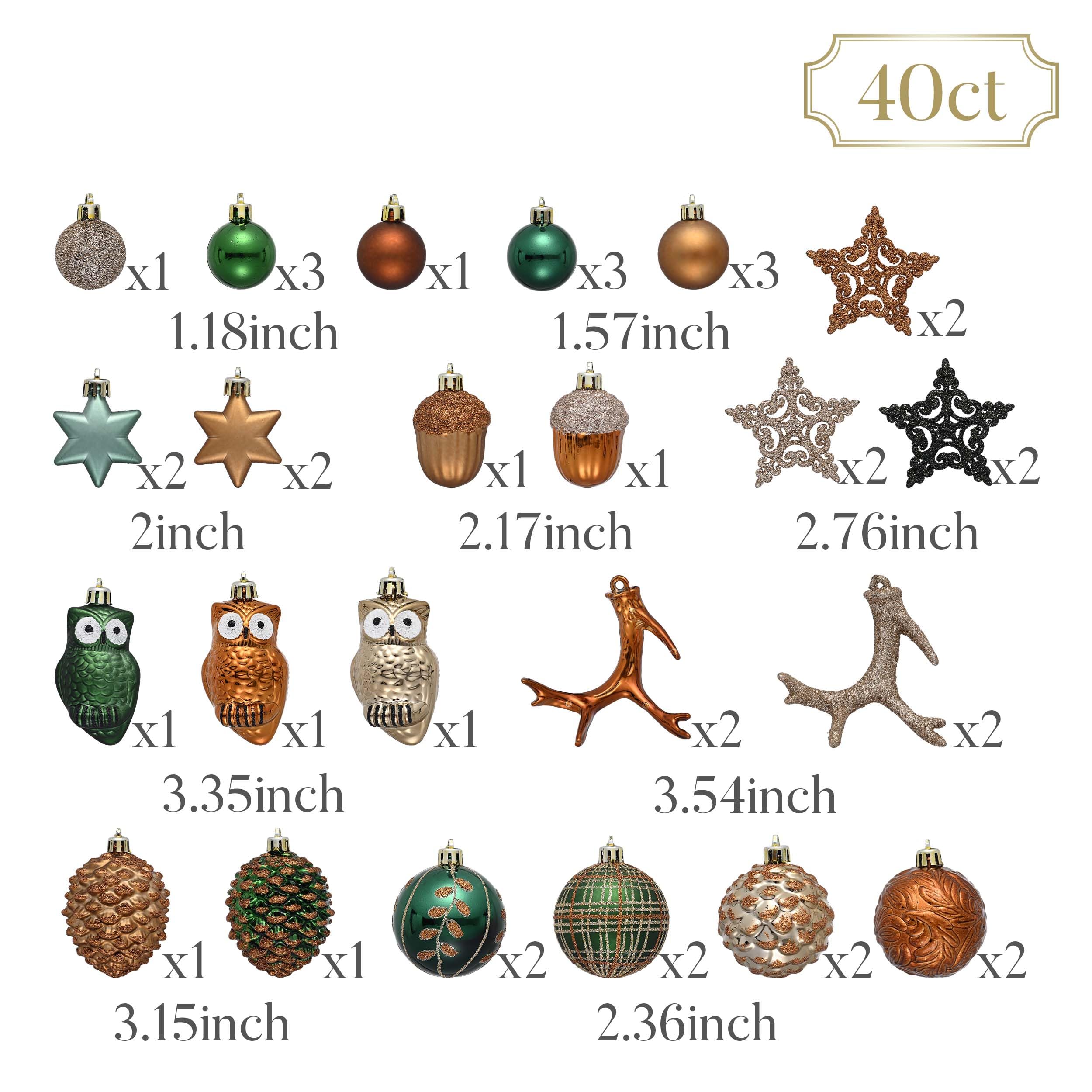 Valery Madelyn Lot de 40 boules décoratives pour sapin de Noël | Décorations de Noël incassables à suspendre en vrac pour Noël, marron et doré