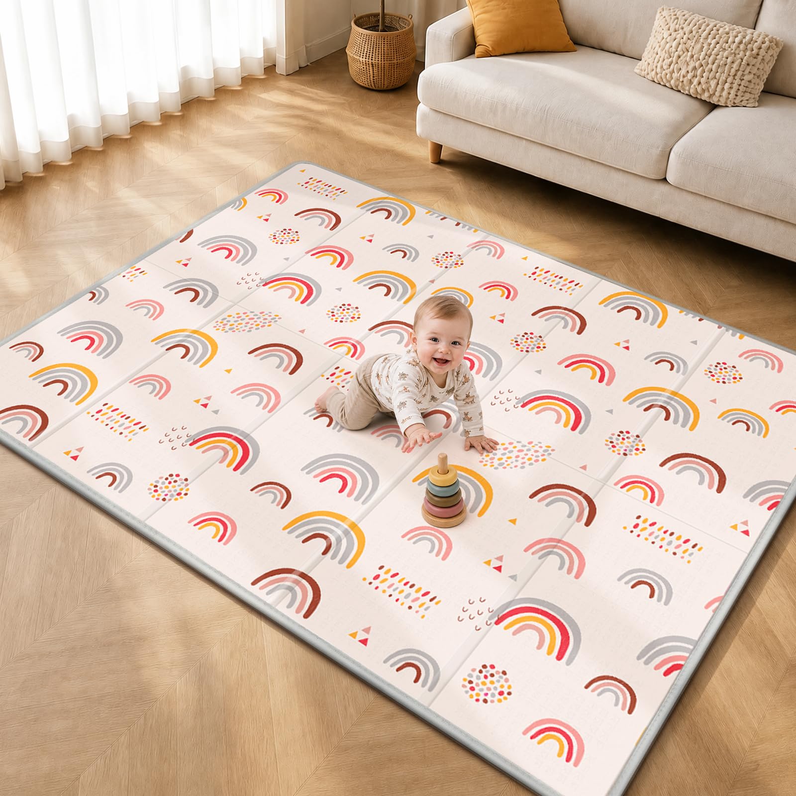 PIGLOG Foldable Baby Play Mat for Floor, Baby Floor Mat for Crawling, Reversible Waterproof &amp; Non-Toxic Baby Foam Playmat, Baby Play Mat for Babies, Infants &amp; Toddlers 6-12 Months