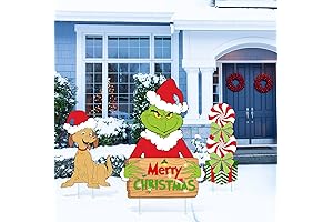 Christmas Joyful Yard Ornaments Set, 5PCS Grinch Metal Yard Stakes, Xmas Holiday Lawn Pathway Decor