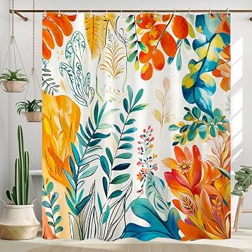 Floral Shower Curtain Colorful Plant Shower Curtain Cloth Fabric Bathroom Decor Set with 12 Hooks Floral2 7272 Inches