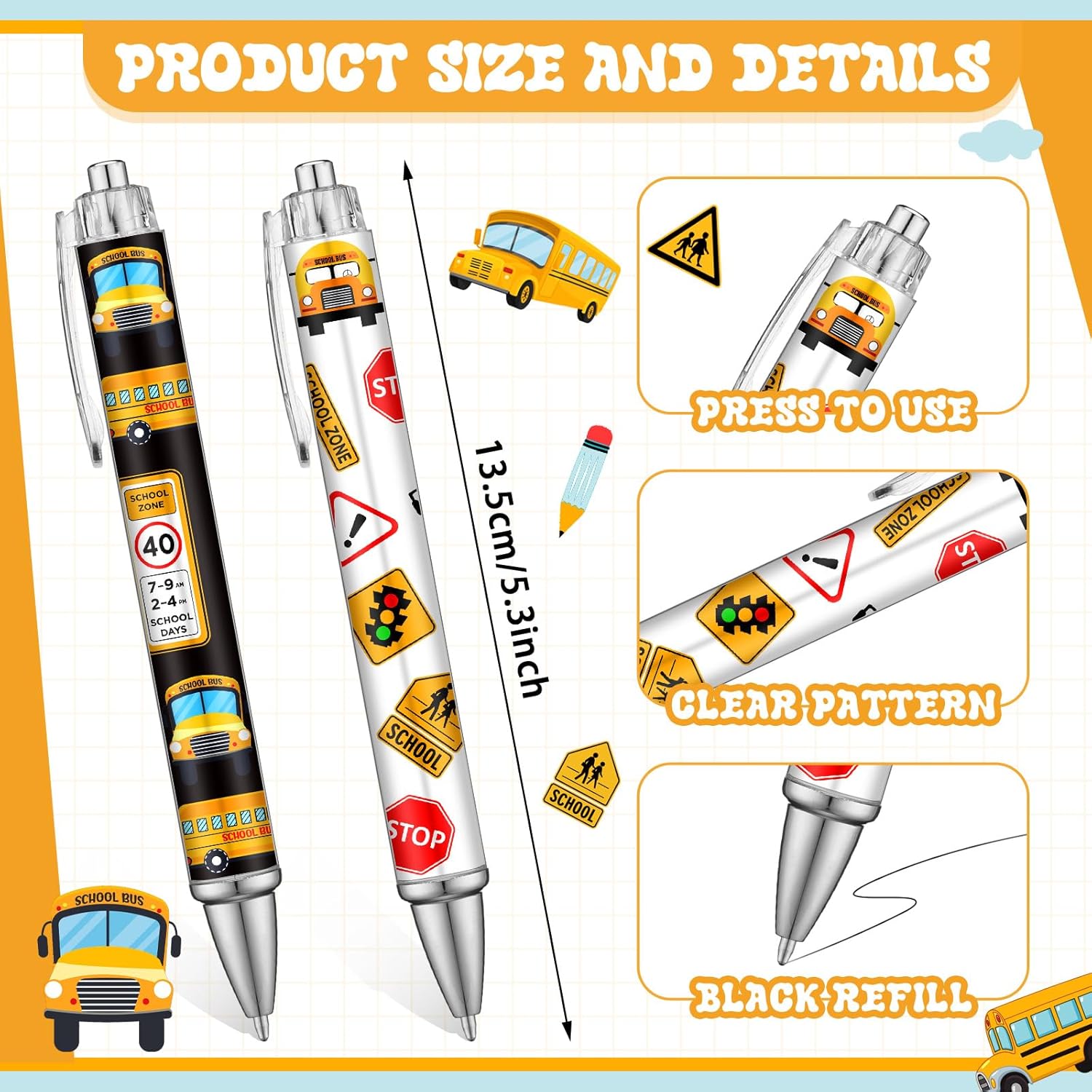 50 Pcs Bus Driver Pens Appreciation Gifts Bulk Funny Ballpoint Pens Motivational Inspirational Thank You Gift for Employee Coworker Student Office Supplies
