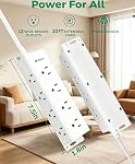 Barre de puissance du protecteur de surpression - 10FT Cord d'extension, 12 Largement espacés de plusieurs sorties, montage mural, 3 Extendeur de sortie latérale, Plug plat pour le bureau d'accueil