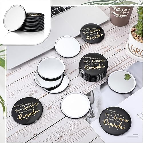 Miniatura 5 de Hoolerry 48 piezas de espejo compacto inspirador redondo portátil espejo de bolsillo You're Awesome Apreciation Thank You Regalos para hombres,