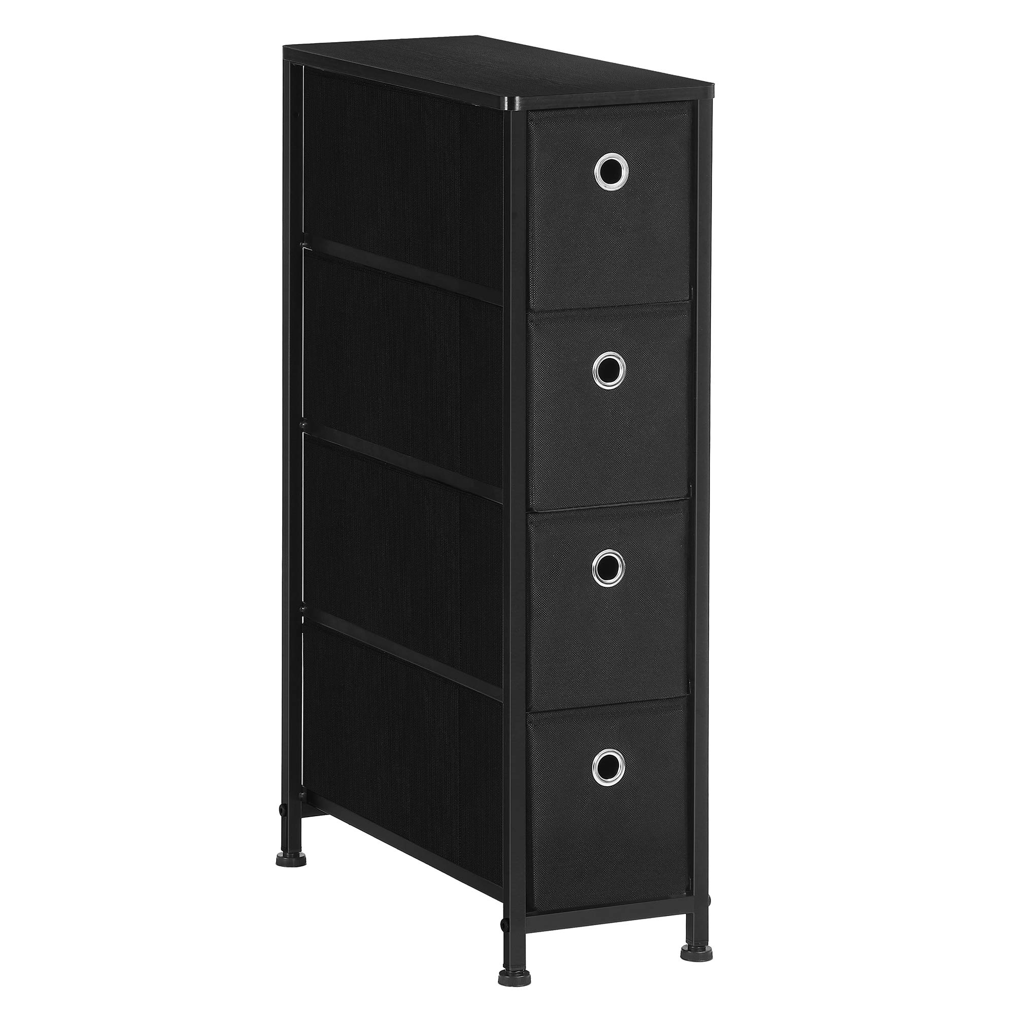 SONGMICS Vertical Slim Storage Tower Unit, MDF, Metal, Non-Woven, Oxford Fabric, Black, 7.9"