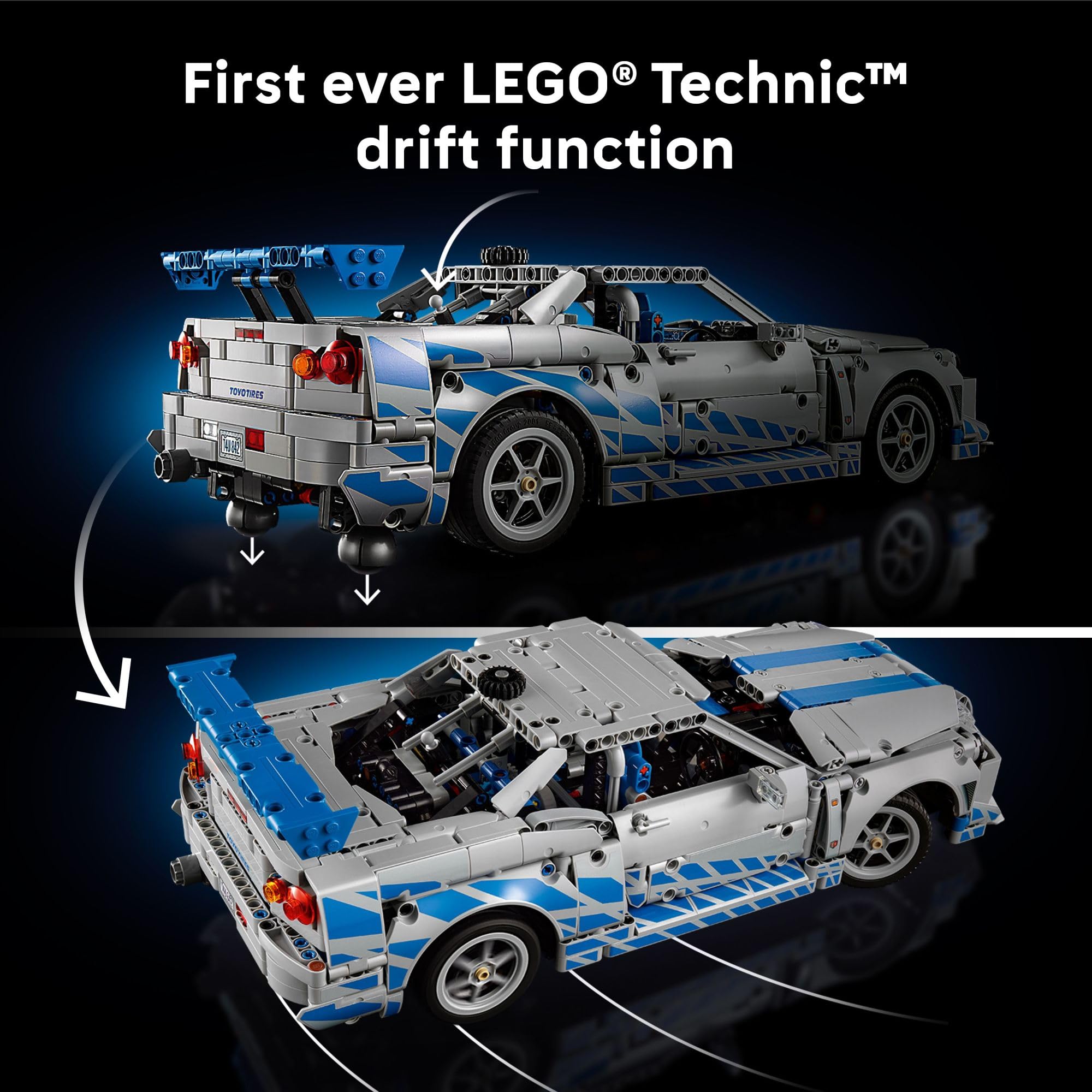 LEGO Technic 2 Fast 2 Furious Nissan Skyline GT-R (R34) Car - DIY Kit and Building Set for Adults - Collectible Model Street Racer with Drift Function - Gift for Car Enthusiasts and Movie Fans - 42210
