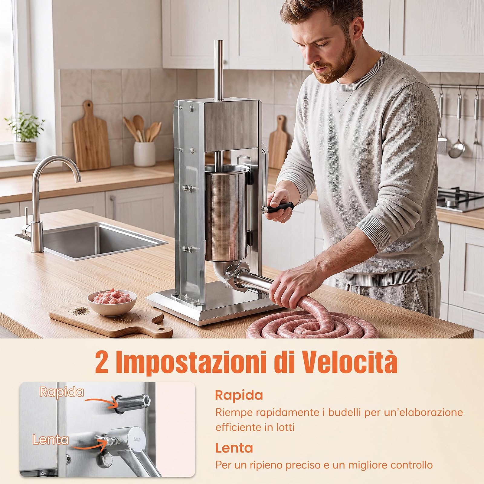 COSTWAY Insaccatrice per Salsiccia Manuale con 4 Tubi di Riempimento, 3 L
