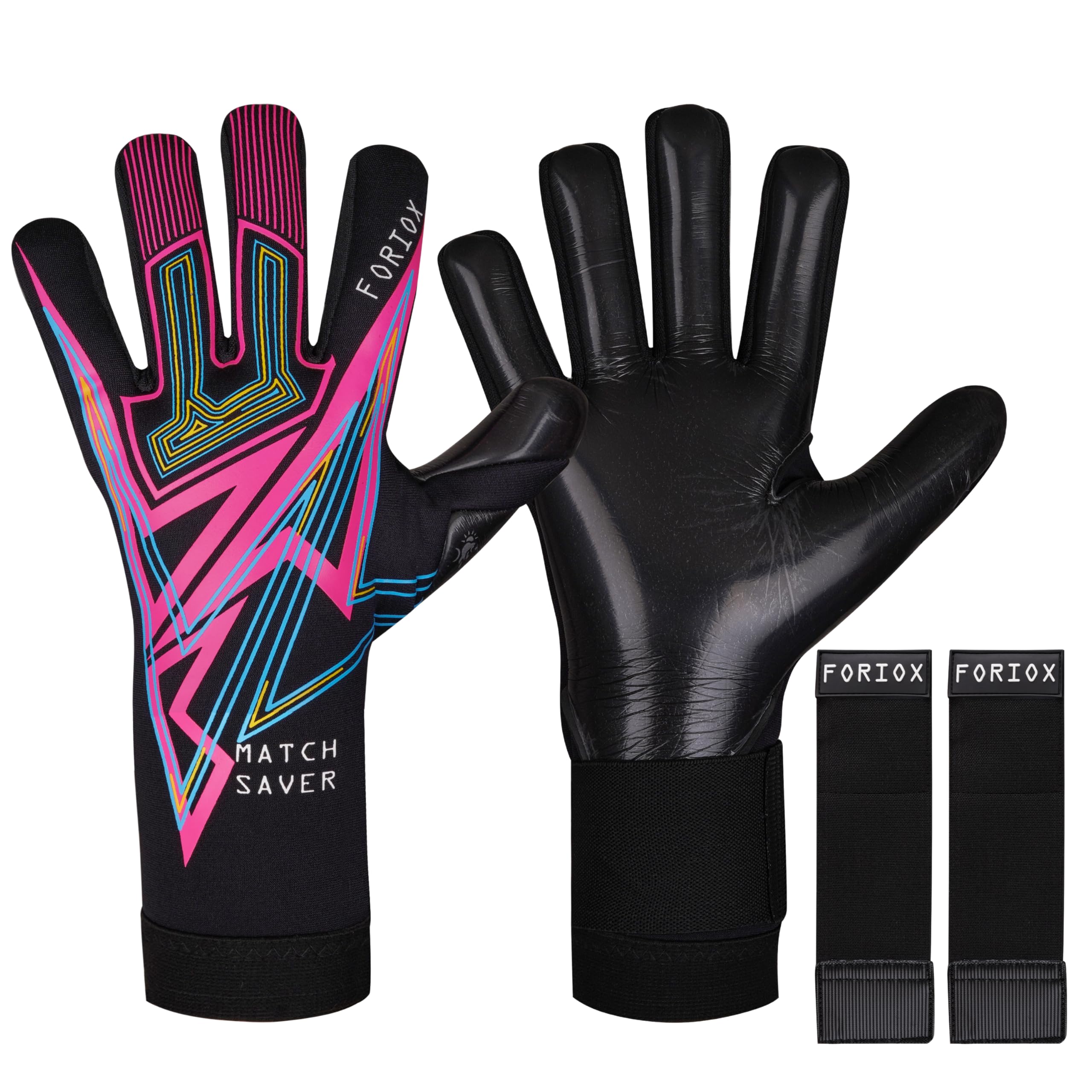 Foriox Football Goalkeeper Gloves, Professional, 4mm Anti-Slip German Latex, Super Grip Palms, for Youth and Adult (Black, Size 9)