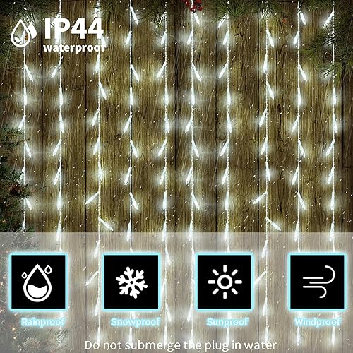 Miniatura 4 de Tira de luces de cortina de Navidad con 8 modos de iluminación, control remoto, enchufe USB, luces de pared para interiores o exteriores, decoración