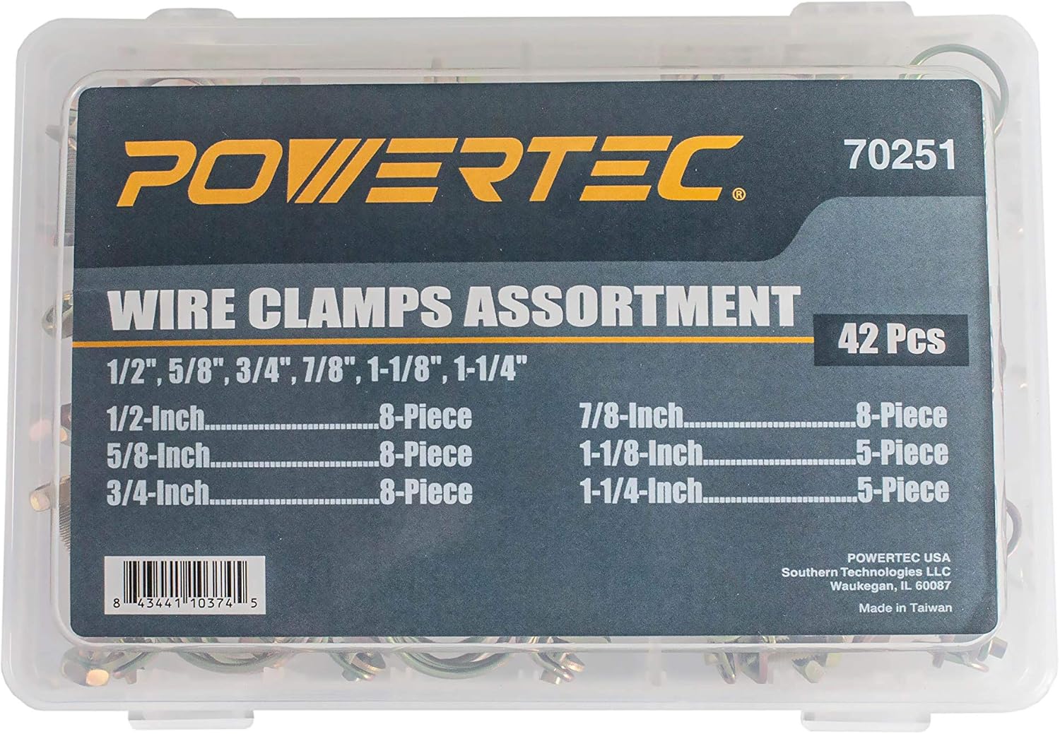 POWERTEC 70251 42 Pieces Double Wire Hose Clamp Assortment with 6 Sizes, Adjustable Hose Clamps with bolt, 1/2", 5/8", 3/4", 7/8", 1-1/8", 1-1/4"