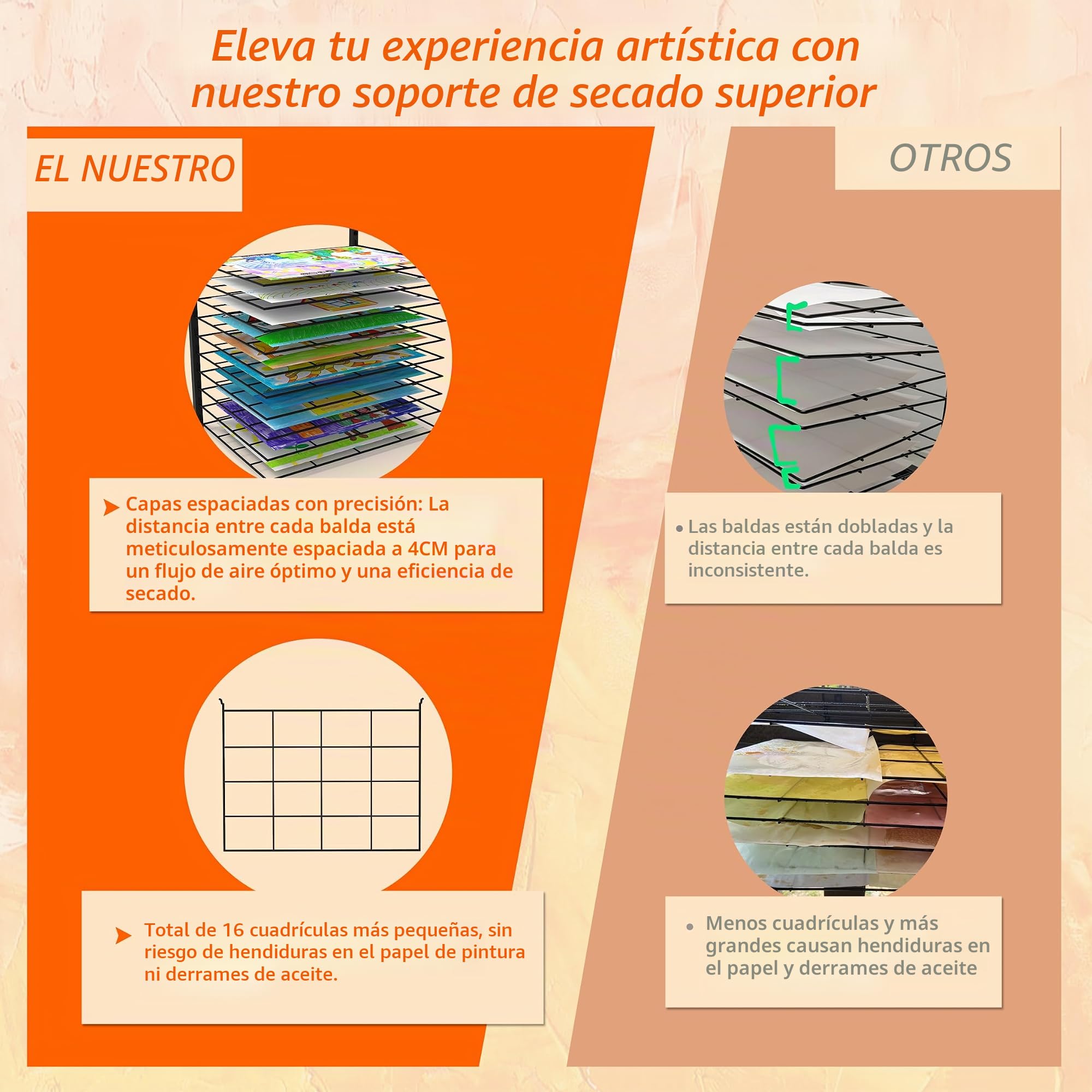 Estante de secado artístico, 10 estantes ajustables, se adapta a todas las paredes, estante de secado artístico para aulas, estudios y espacios creativos