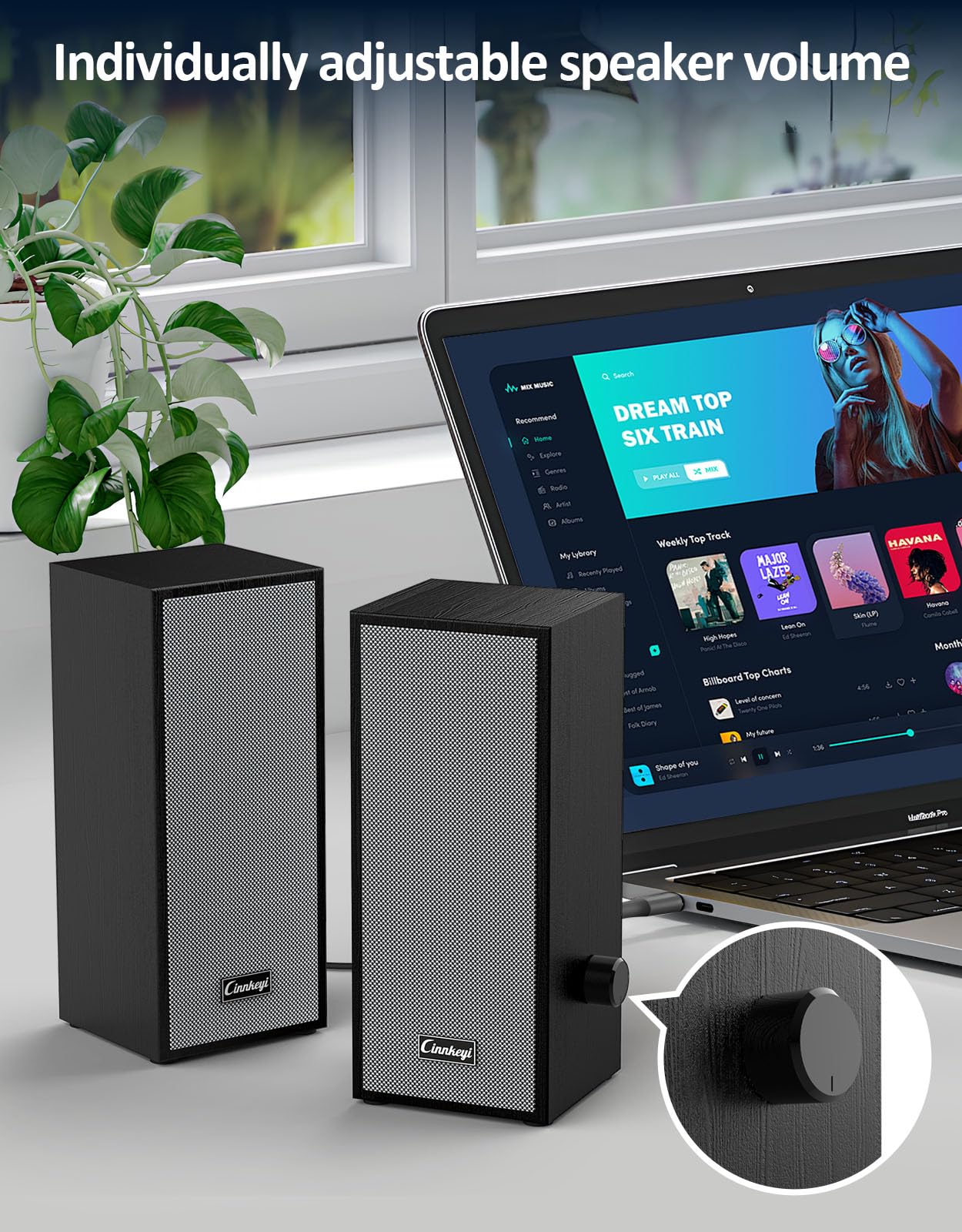 Altavoces de computadora, 2.0 altavoces de computadora de entrada USB, altavoces de PC alimentados por USB con graves profundos, adecuados para computadoras de escritorio/portátiles 3