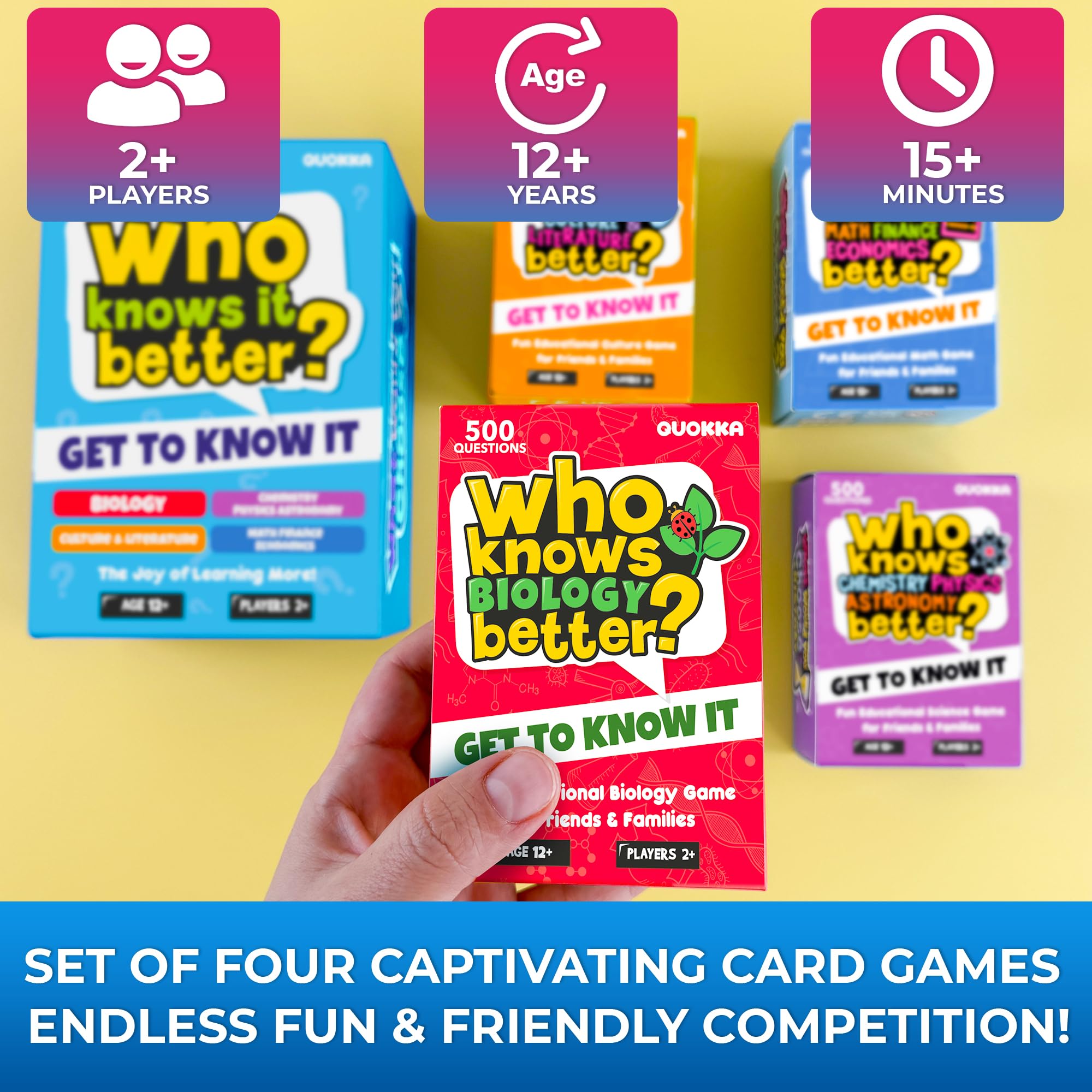 QUOKKA Trivia Card Games For Kids 8-12, Set 4 in 1 Board Games for Adults & Teens 12+ Who Know It Better? - Image 2