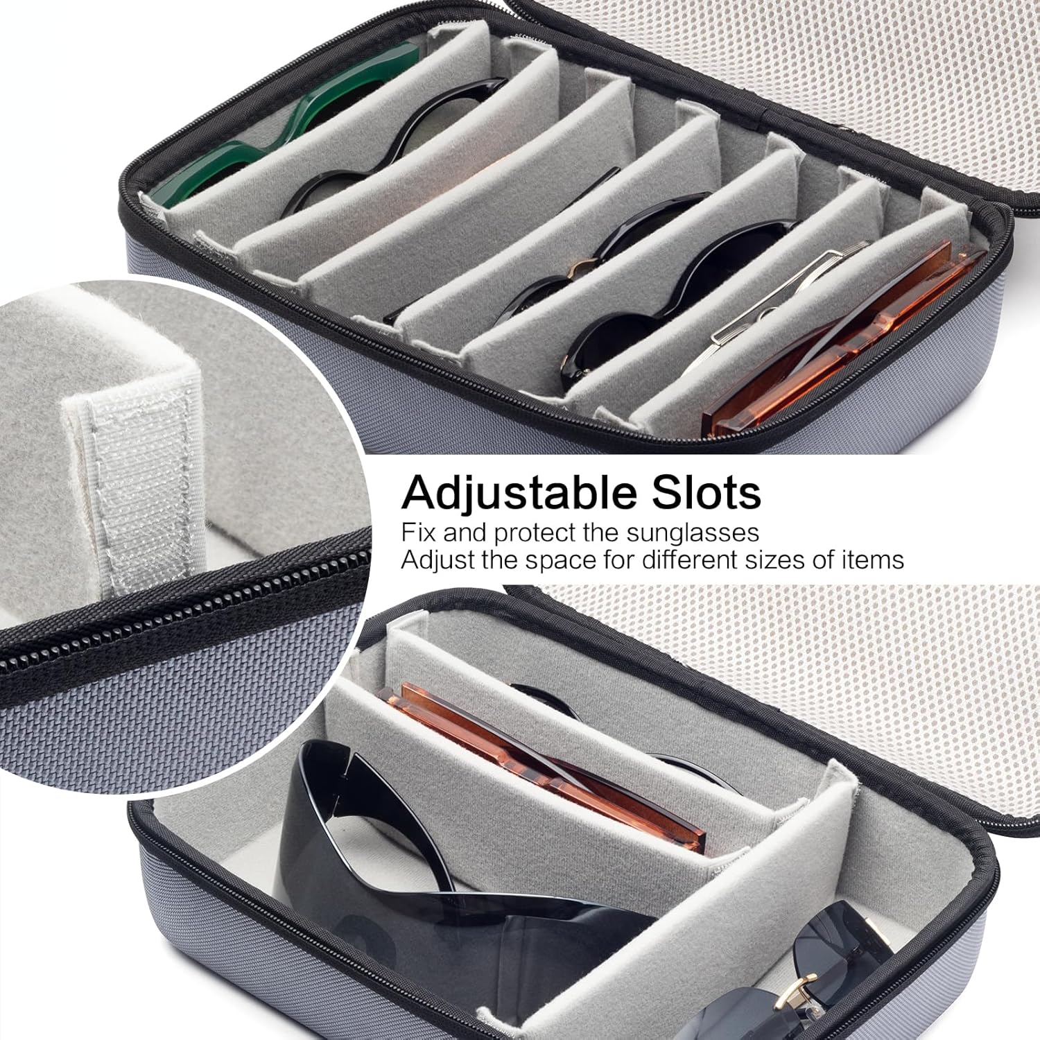 Face Shadow Hard EVA Travel Sunglasses Organizer Case, Adjustable Slot For Multiple Pairs, Portable Eyeglasses Storage Box for Men Women - 8 Slots - Image 2