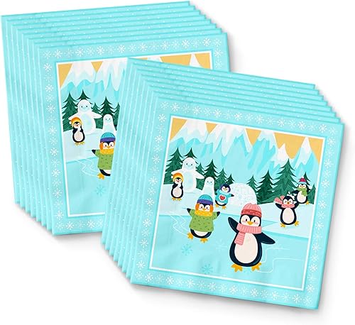 Miniatura 4 de Juego de suministros para fiesta de cumpleaños de pingüinos, platos, servilletas, vasos, vajilla para 16