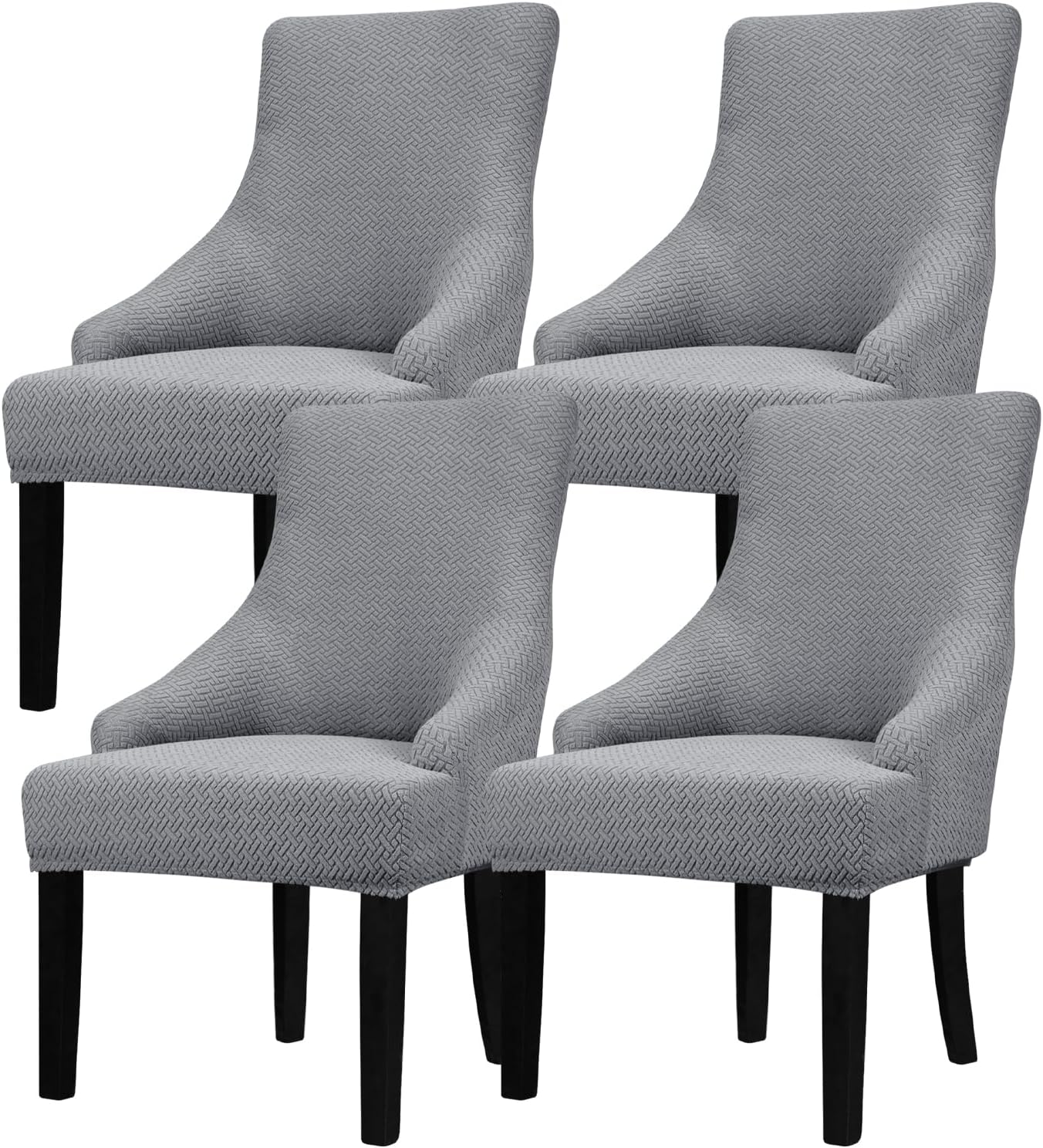 Lellen Velvet Stretch Wingback Chair Cover Slipcover - Reusable Protector Cover for Dining Room Banquet Home Decor etc Machine Washable Hand Washable (01 T-Shaped Twill Sliver Grey, 4PC)