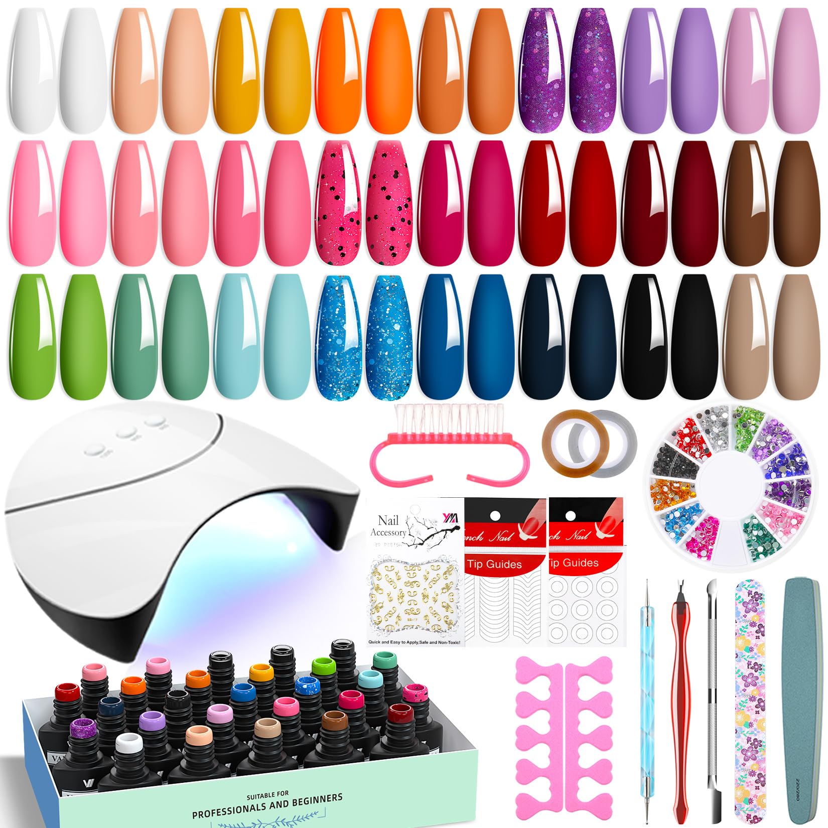 VANREESA Kit Vernis Semi Permanent Complet, 24 Couleurs Vernis Gel UV avec Lampe U V Base Top Mate Coat et Outils de Manucure Kit Ongle Gel U V Complet pour Toutes Les Saisons Cadeaux pour Femmes