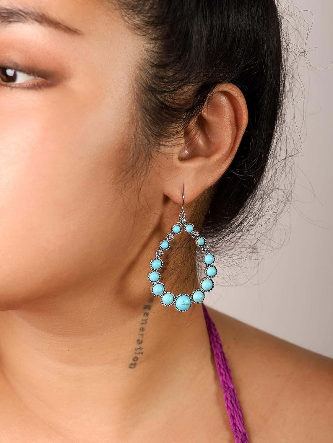 MINACHI Ethnic Bohemian Created Turquoise Dangle Drop Earrings, Vintage Boho Hippie Jewelry Gift for Women - Image 6