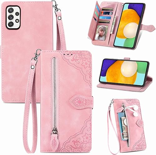 Furiet Compatible con Samsung Galaxy A52A52S 5G Funda tipo cartera con correa para la muñeca y soporte de cuero para tarjetas con tapa para teléfono Furiet Compatible con Samsung Galaxy A52A52S 5G Funda tipo cartera con correa para la muñeca y soporte de cuero para tarjetas con tapa para teléfono
