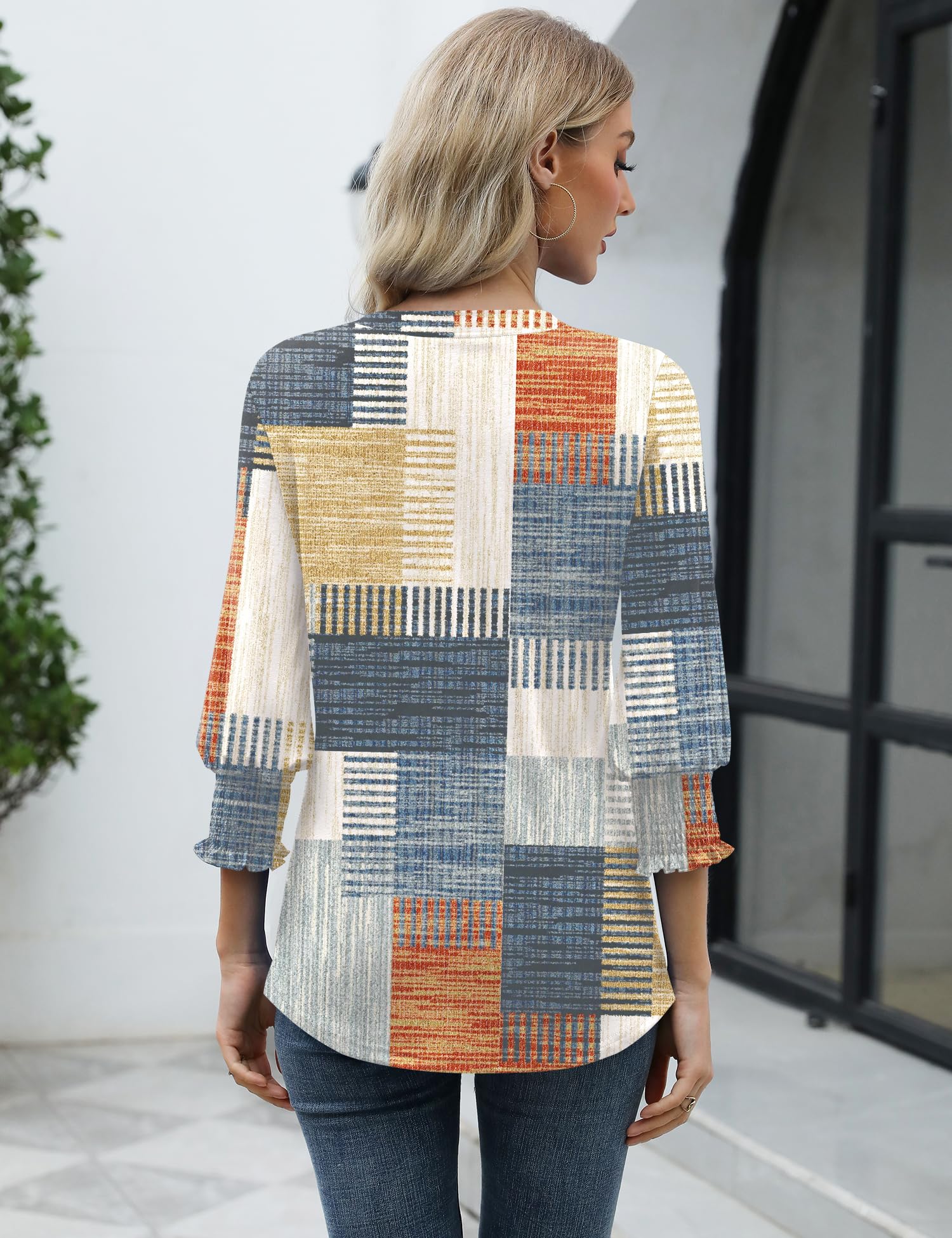 LOMON Women's 2025 Fashion Tops 3/4 Length Sleeve Business Casual Blouses Summer Tees Shirts