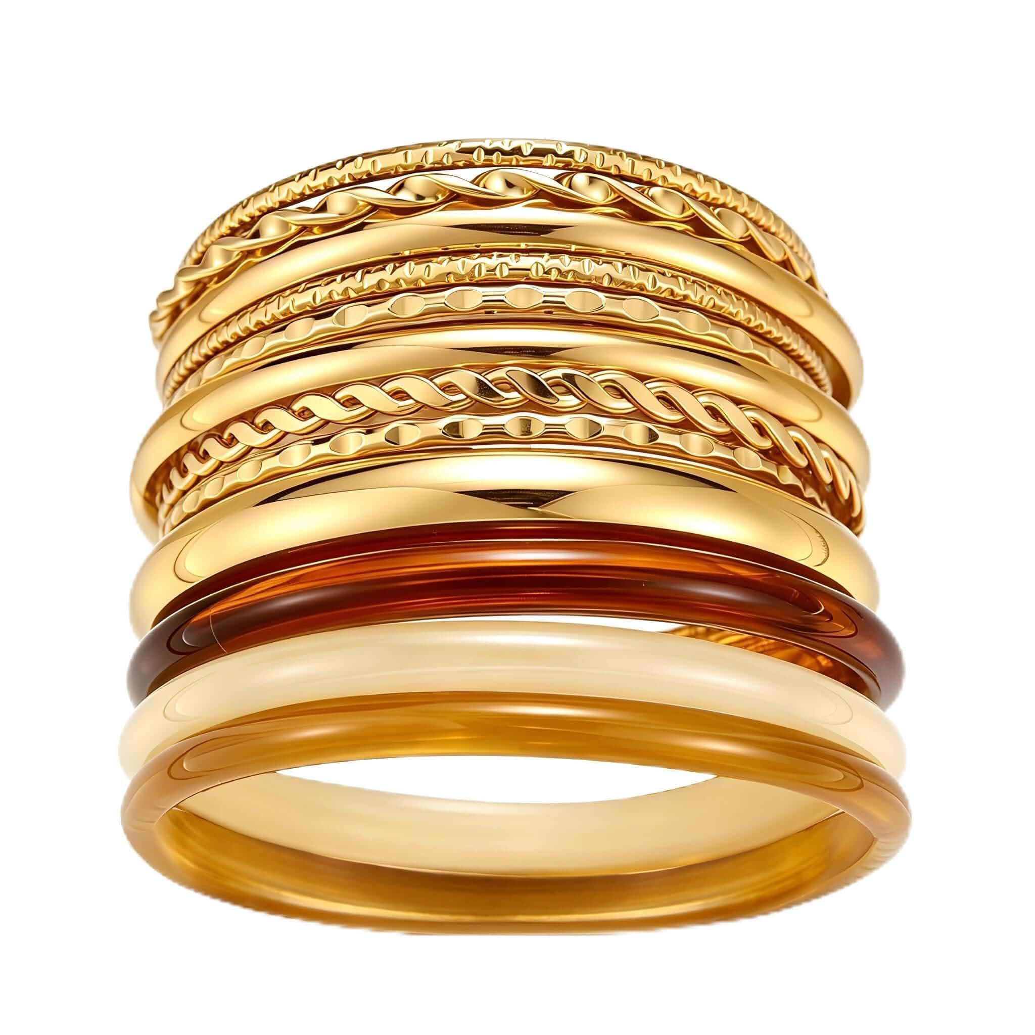 ÌF ME Gold Bangle Bracelets for Women, Acrylic Bangles Stackable Set, Multi Layer Textured Chunky Bracelets Boho Jewelrys Set