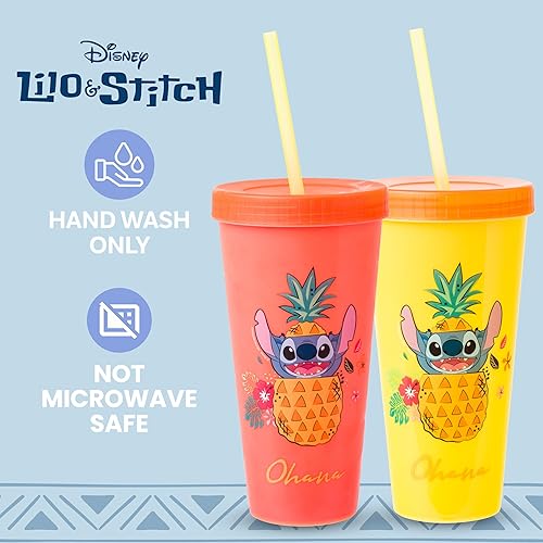 Miniatura 5 de Silver Buffalo Disney Lilo and Stitch Tropical Poses - Paquete de 4 vasos de plástico que cambian de color, 24 onzas