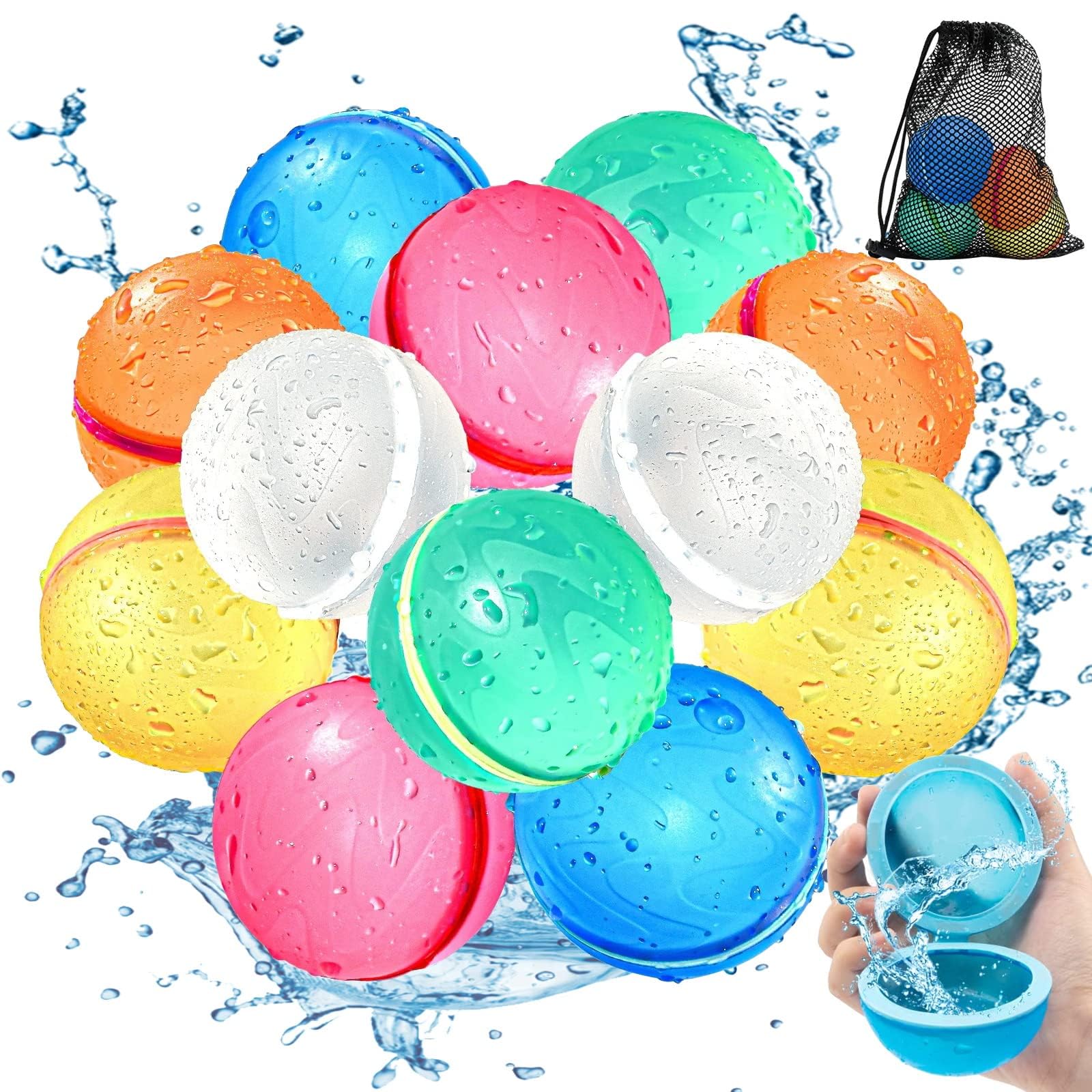 Tosekry Globos Agua Reutilizables, 12 Piezas Globos de Agua Reutilizables Silicona Juegos Piscina Para Niños, Juguetes Piscina Juegos de Agua Para Niños Exterior(12 Piezas)