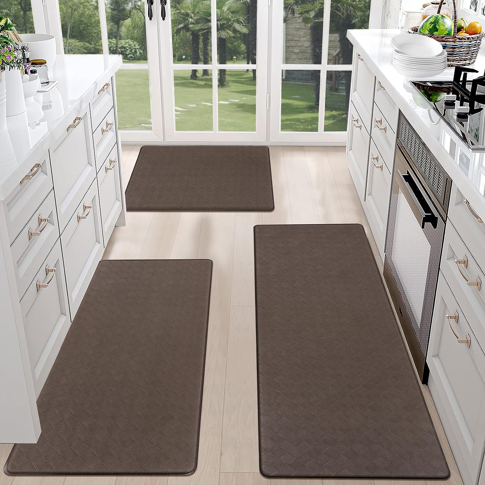 hebe anti fatigue kitchen rug sets 3 piece waterproof kitchen mats for floor cushioned kitchen rugs and mats non slip comfort standing mat runner for kitchen,home office,sink,laundry