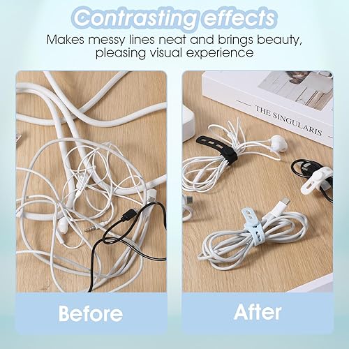 Miniatura 4 de 10 bridas de silicona para cables, organizador de cables de carga lavable, bridas reutilizables con hebilla de bloqueo, correa de cable de carga,