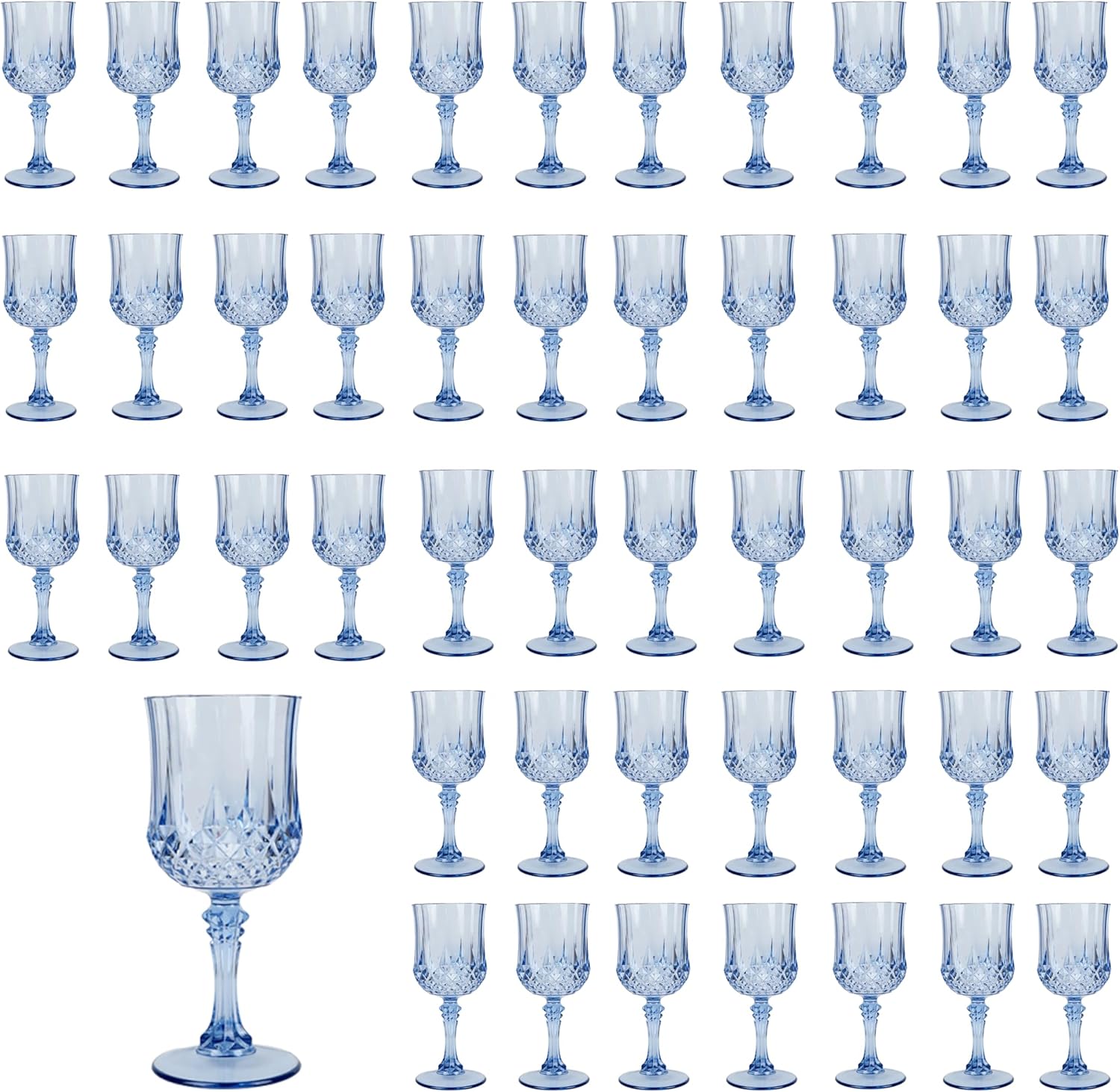 48PCS 7OZ Blue Wine Plastic Glasses, Drinking Champagne Glasses Flutes Crystal Vintage Water Unbreakable Goblets for Wedding, Parties