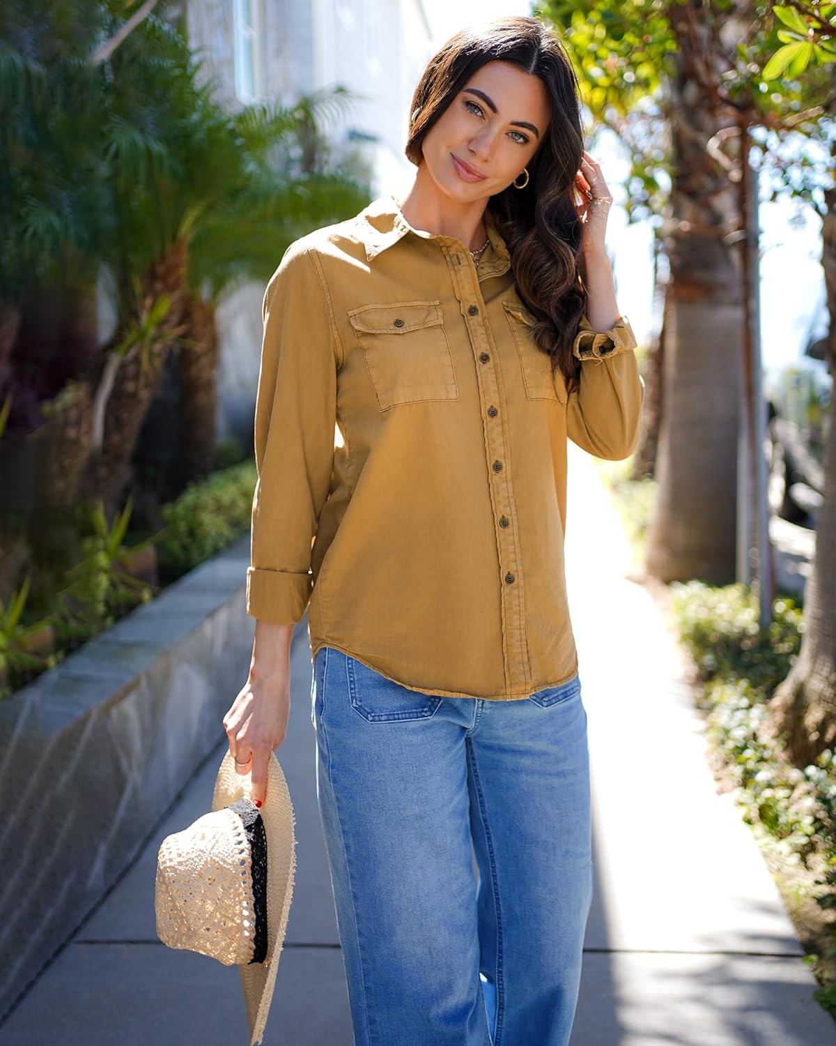 luvamia Denim Shirt Women Chambray Jean Western Shirts Long Sleeve Button Down Tops - Image 4