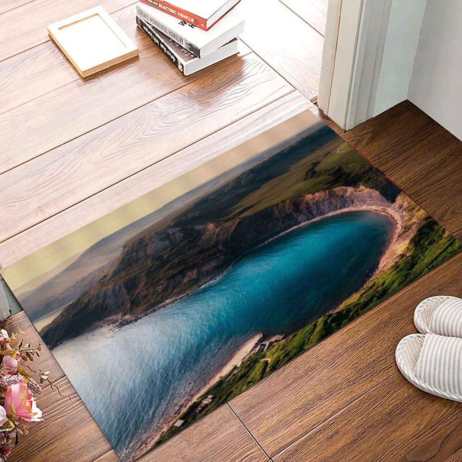 HKPOEQ Tapis De Bain Antidérapant Moelleux 50x80 Cm - Microfibre Ultra Absorbante, Paysage Plage Calme Avec Étoiles De Mer Et Coquillages