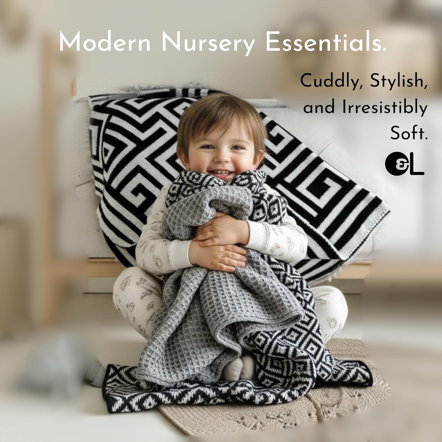 Olli & Lime Interwoven Baby Blanket – Ultra Soft 50% Cotton & 50% Rayon Knit – Lightweight Breathable Receiving Blanket for Newborns and Infants – Modern Luxury Nursery Decor – Slate Gray