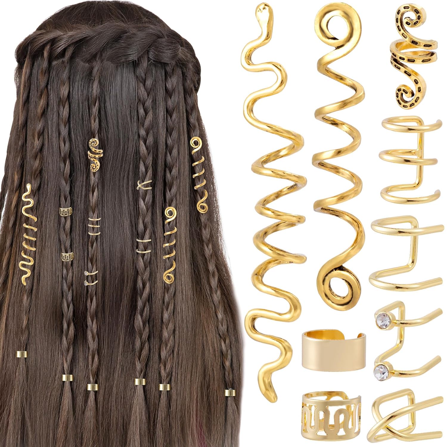 15pcs Gold Hair Jewelry for Braids, Snake Loc Hair Clip, 9 Styles