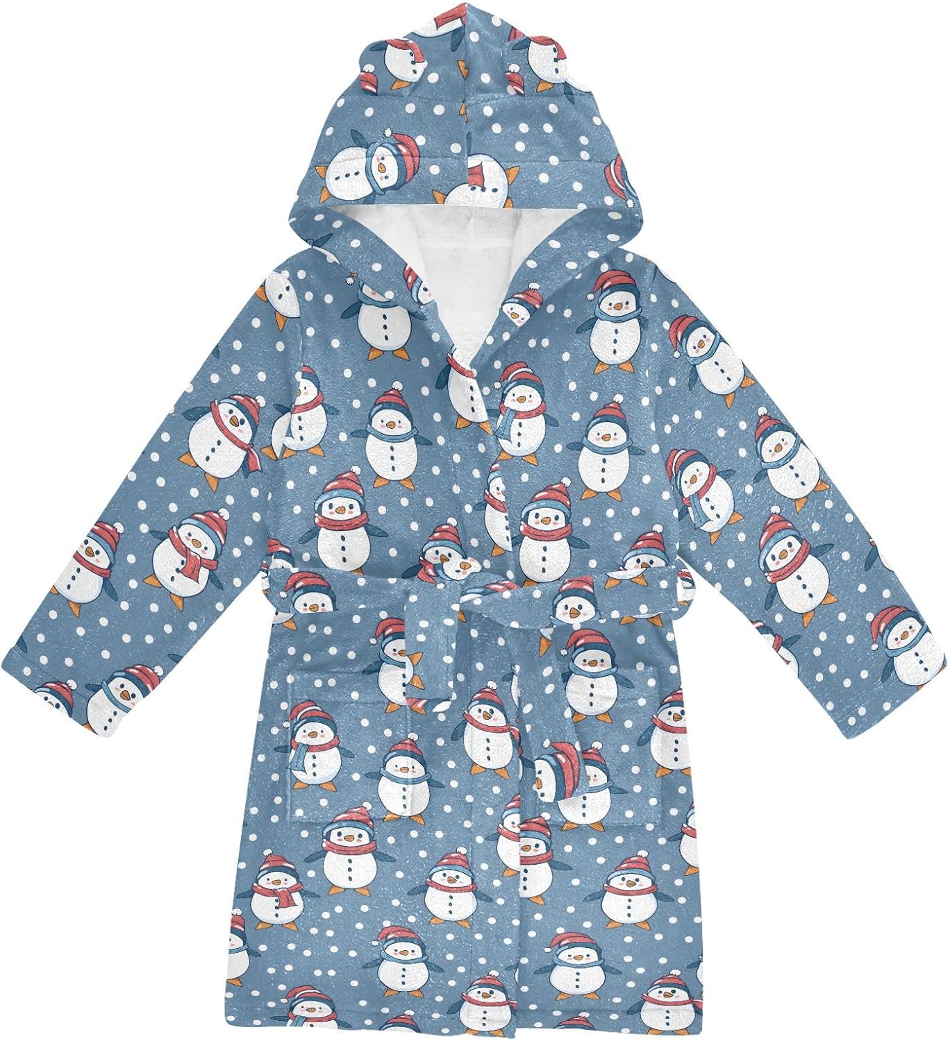 senya Penguin with Dots Toddler Hooded Bathrobe Kids Soft Plush Bath Towel Robes for Boys Girls 2-12 Years