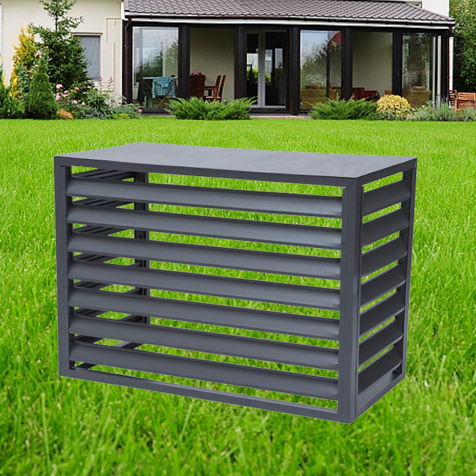 QYMYOZ Heavy Duty Privacy Fence Screen for Outdoor AC Unit Enclosure Black Aluminum Cover for Garden Patio Lawn Hide Air Conditioner and Trash Can Size 2 3P