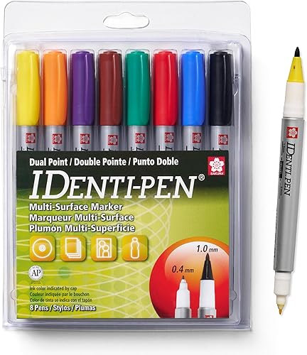 SAKURA IDenti-Pen - Marcadores permanentes de doble punta para niños, adultos y escuela, tinta de colores surtidos, 8 bolígrafos