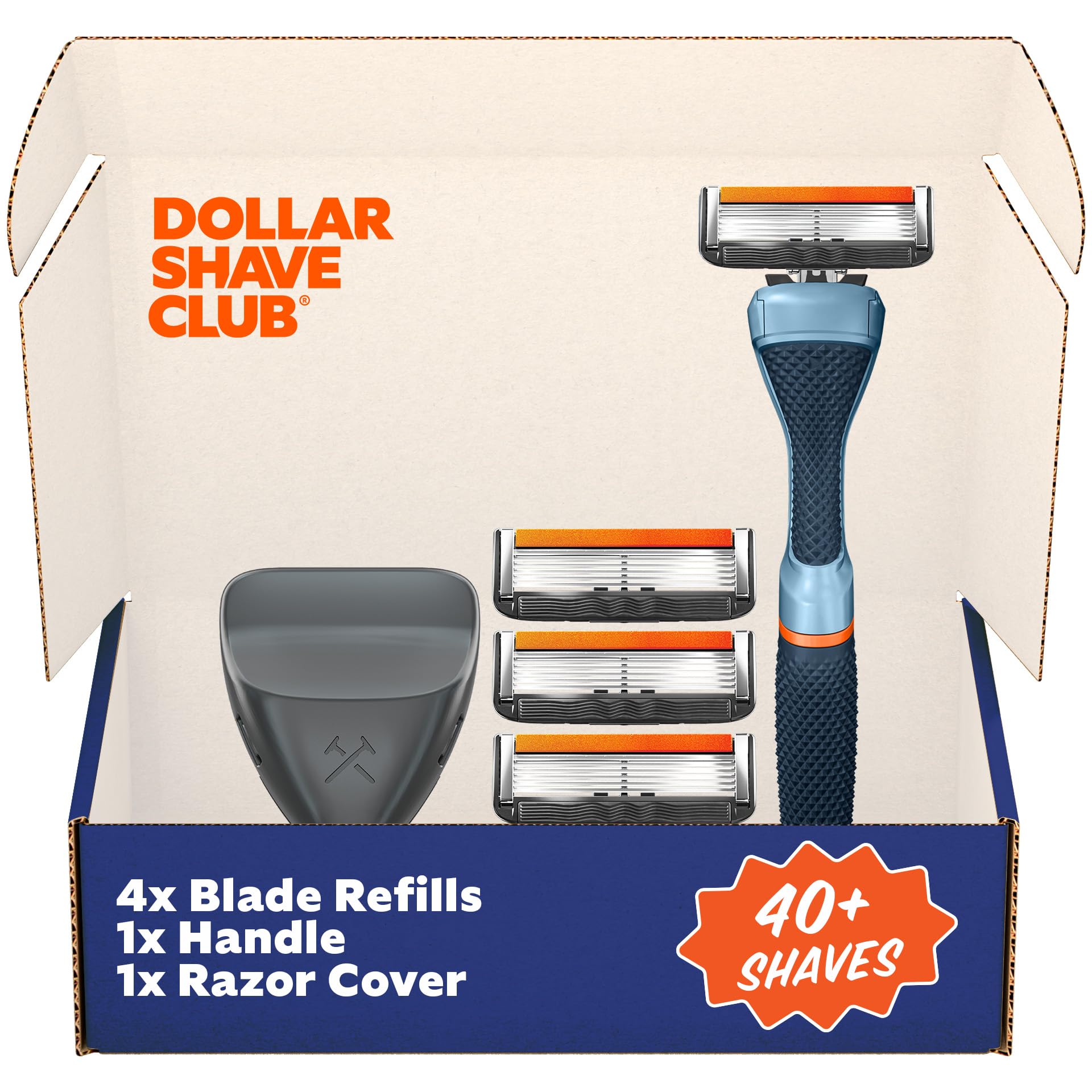 Dollar Shave Club Travel Shave Set 4 Extra Close Refill Cartridges 1 Handle Blue 1 Razor Cover