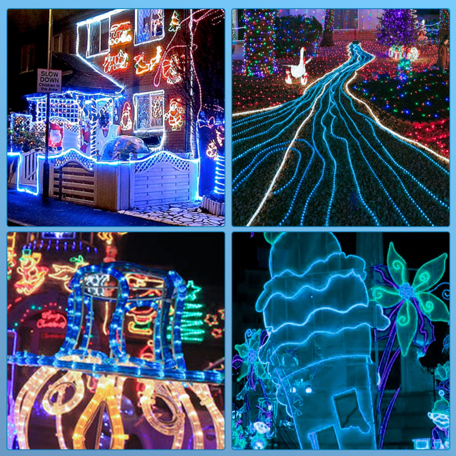 Fiqops Manguera LED Exterior, 30m Tubo LED Impermeable, Led Manguera de Luces, LED Luces de Tira con Enchufe, para Decoración e Iluminación Jardín-azul