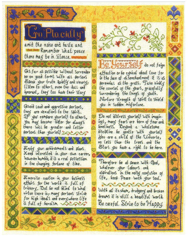 Lifetime Samplers The Desiderata Sampler - Complete Cross Stitch kit on 14 aida with Clear Colour Chart