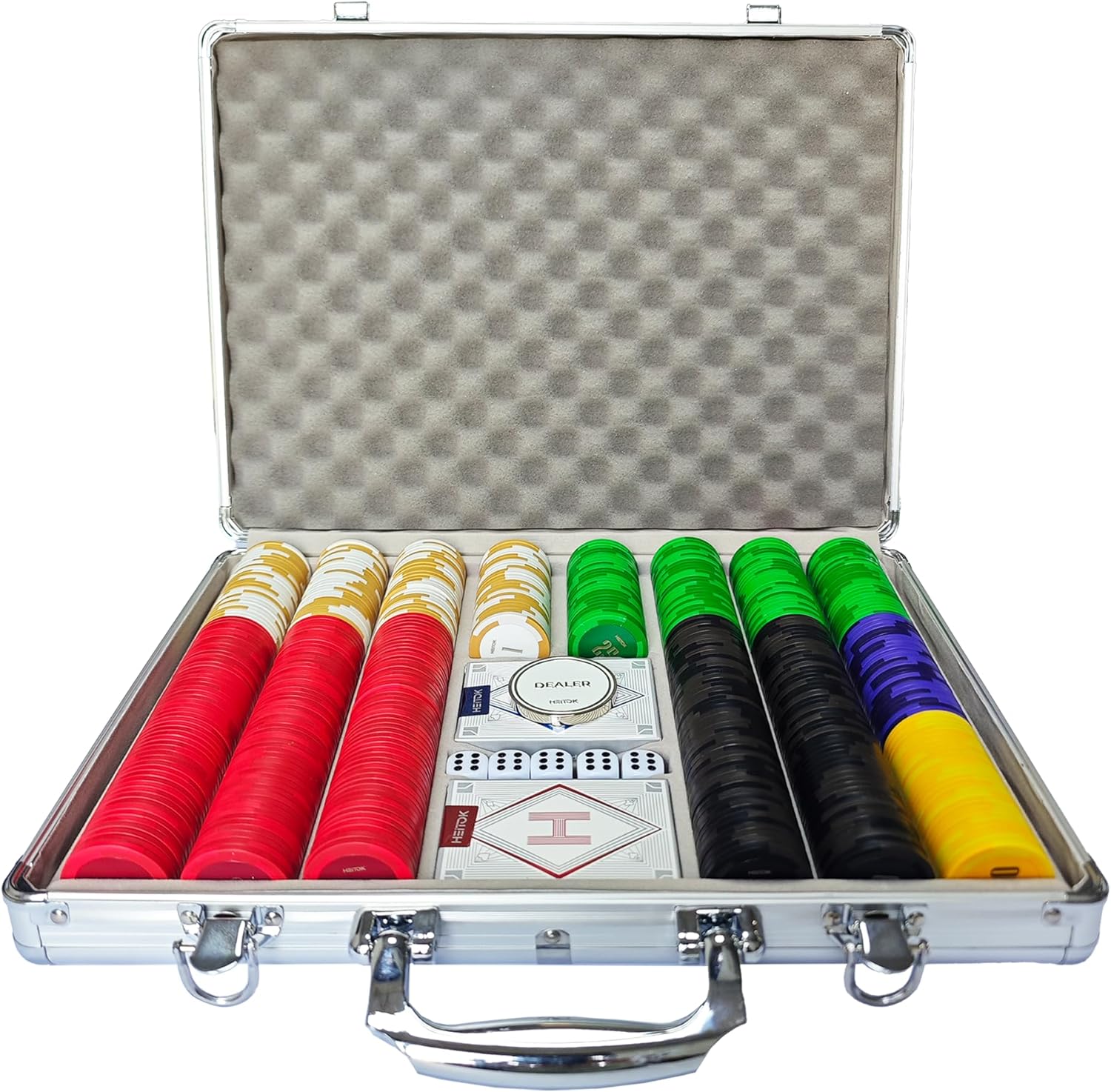HEITOK Clay Poker Chips Set 500 PCS with Denominations, 14g Clay Composite Weighted Casino Poker Chips with Aluminum Travel Case for Texas Hold'em, Blackjack, Home Tournaments & Cash Games