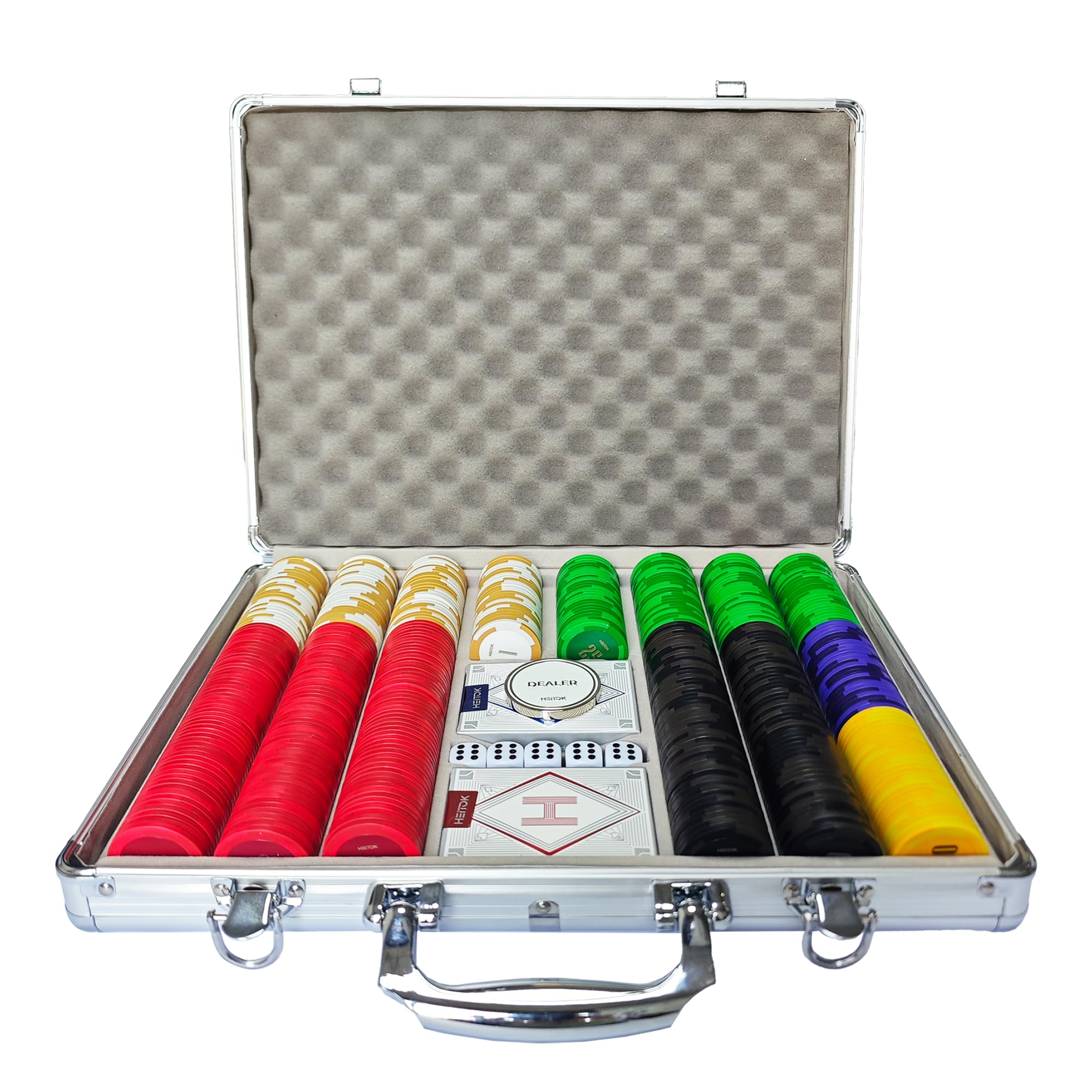 - Clay Poker Chips Set 500 PCS with Denominations, 14g Clay Composite Weighted Casino Poker Chips with Aluminum Travel Case for Texas Hold'em, Blackjack, Home Tournaments & Cash Games