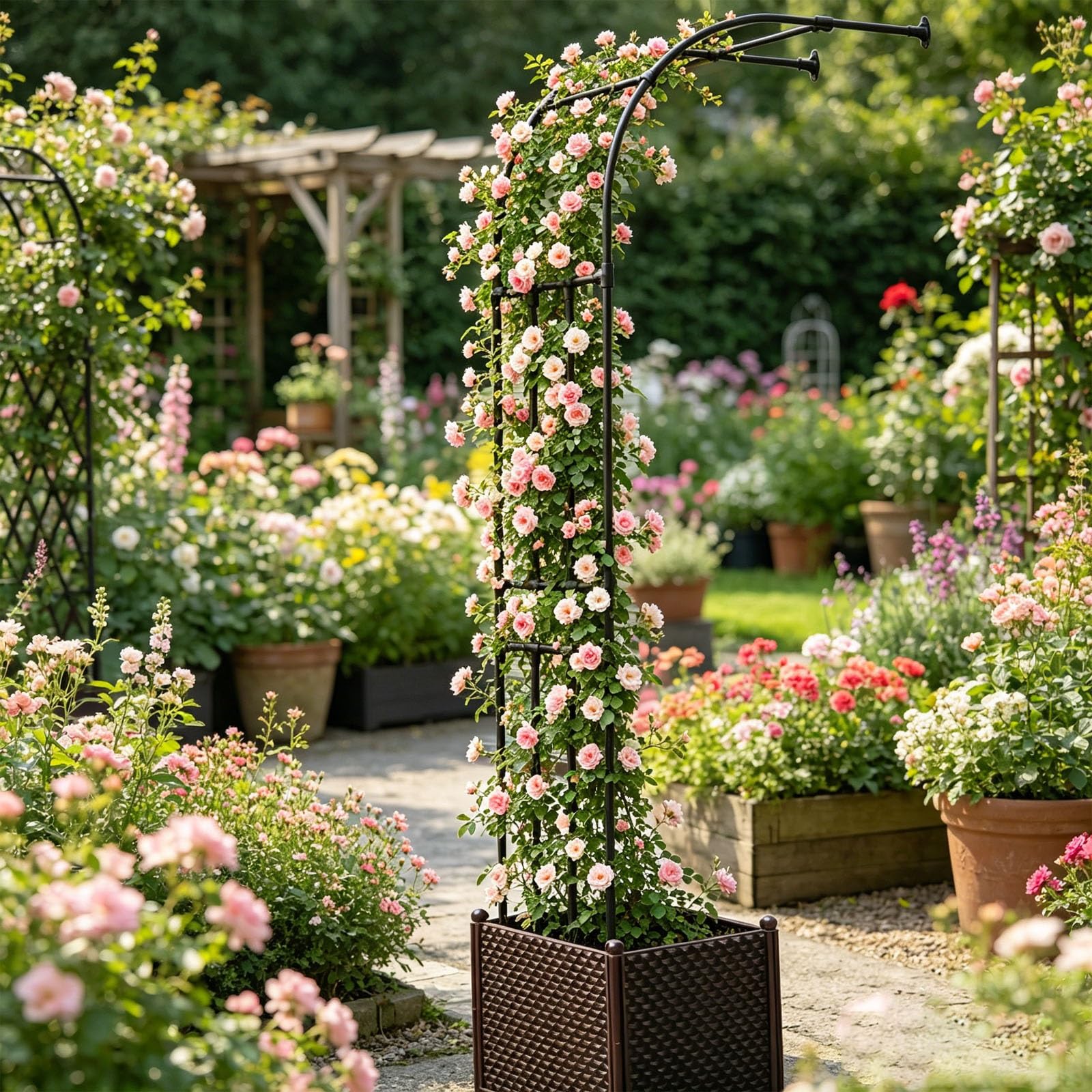 Ogródkowa Pół-pergola (łuk Przyścienny) – Kratka Dla Pnączy, Element Wejściowy Do Ogrodu, Kompaktowa Konstrukcja Wspierająca Róże I Inne Rośliny Pnące. | Green,2.6x2.4m