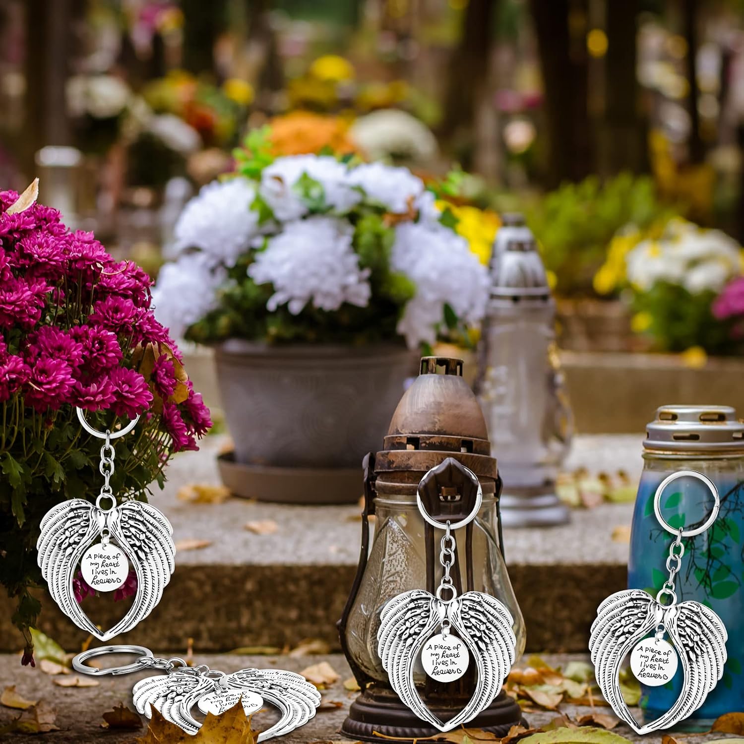 WILLBOND 48 Pcs Silver Angel Wings Keychain Gifts Memorial Funeral Gift Angel Key Ring Baptism Christmas Favors for Guests Memorial