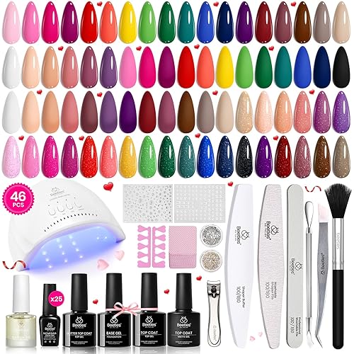 Beetles Gel Nail Polish Kit with UV Light, 46 PCS 25 Colors Gel Nail Polish Set Base Glossy Matte Glitter Top Coat Nails Polish Red Green Brown Blue Pink Nude Home Salon Manicure Kit Gifts for Women