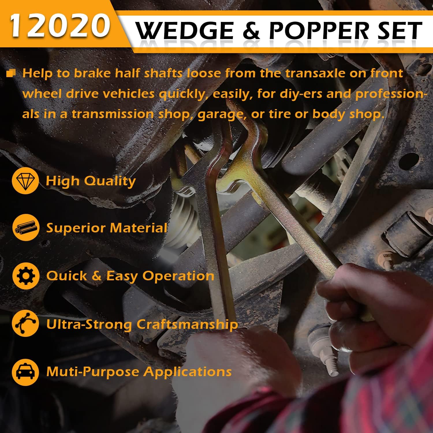 12020 Axle Popper Kit CV Axle Removal Tool CV Axle Wedge and Popper Set For Common CV Axles, Transaxles & Transmissions, Use to Break Half Shafts Loose from Transaxle, Fix Damaged CV Joints, 2 pcs