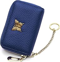 Vista 1 de imeetu Tarjetero RFID para mujer, de piel auténtica, con cremallera y llavero extraíble (azul cobalto)