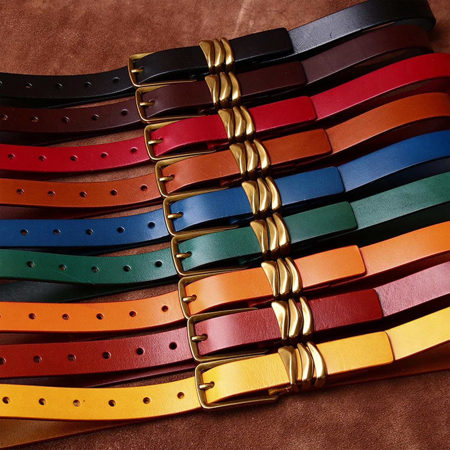 Women's Leather Belt Ladies Fashion Gold Buckle Belt Width 0.95" Jeans Pants Dress Belt